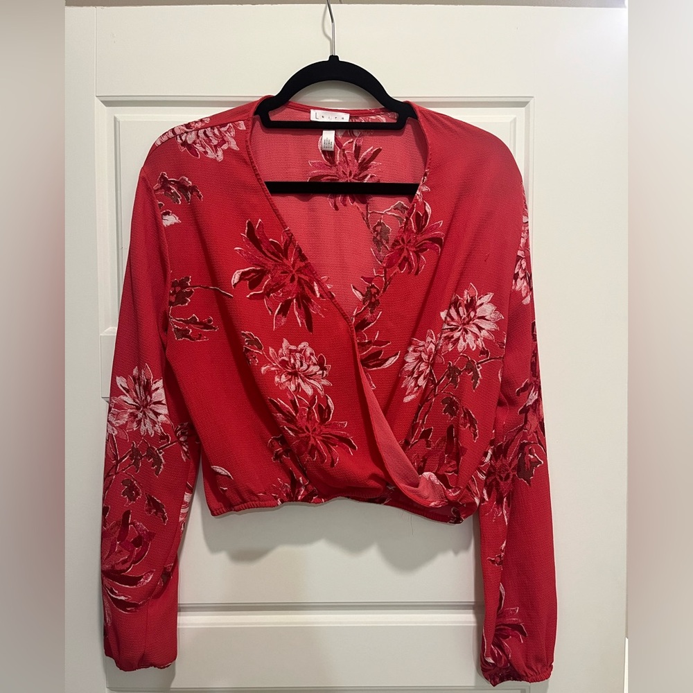 Leith Floral Red Wrap Top